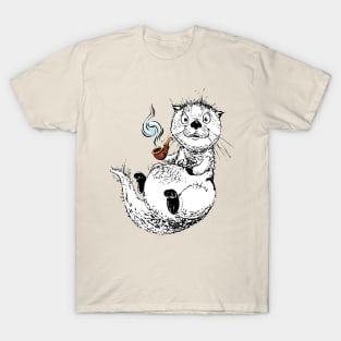 Cute Little Otter Relaxing with an Old Man Pipe T-Shirt